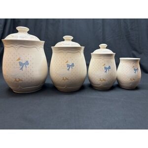 Vtg Tienshan Aunt Rhody Country Goose Canister Set of 4 w/ 3 Lids